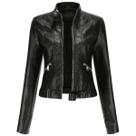 Naiste kunstnahast k&auml;rbitud jope PU Moto Biker Zip Up Mootorratas Slim Crop l&uuml;hike mantel Liibuvad &uuml;ler&otilde;ivad Mood vabaaja s&uuml;gise kevad bleiseriga varustus uus M must