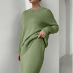 Hirsionsani pehmed elegantsed vintage naiste 2022. aasta &uuml;likonnad, uued 2-osalised naiste komplektid, kaelaga kampsun ja midikleit, kootud spordidress One Size roheline