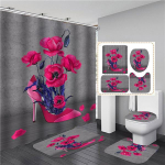 Roosid ja k&otilde;rge kontsaga print Du&scaron;ikardinate komplekt Libisemisvastased vaibad WC kaane kate Veekindel vannikardina komplekt Vannimatt Vastupidav vannitoa kaunistus 4PCS Full Set