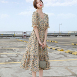 Prantsuse lilleline V-kaelusega &scaron;ifoonkleit Suvine korea versioon naiste v&ouml;&ouml;kohaga varjatud elegantsest avarast suurest kleidist S