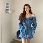 IELGY naisteriided, sobivad keskmise pikkusega &otilde;lapaelteta lahtine moodne jakk v&ouml;&ouml;kohaga teksariided, retro S sinine