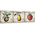 Kolmest pildist koosnev komplekt l&otilde;uenditr&uuml;kis Retro Fruits 90x30 hall v&auml;rv