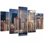 Viieosalise pildiga l&otilde;uendiprint New York Skyline 100x70 sinine