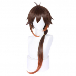 80 cm Anime Genshin Impact Zhongli Cosplay parukas 90 cm pikk sirge hobusesaba gradient pruunid kuumakindlad juuksed 80cm pruun