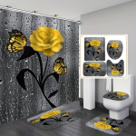 4 tk Kollase roosi mustriga du&scaron;ikardinate komplektid vannitoa jaoks libisemiskindlad vannitoavaibad kaas WC kate vannimatt Vannitoa komplekt 4pcs-Full Set