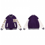 Pesapallipommitaja jope Naiste hiphop Harajuku Bone Letter Patchwork Nahkjakid T&auml;navar&otilde;ivad Meeste Unisex L lilla