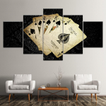 Seinakunst L&otilde;uendimaal Kollaseks muutunud pokkerikaardid 5 t&uuml;kki Modulaarsete taustapiltide plakatitr&uuml;kk elutoa kodukaunistuseks ilma raamita 20x35cm*2 20x45cm*2 20x55cm*1