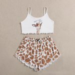 Naiste magamisriided Naiste 2-osalised Kawaii Strawberry Print Frill Hem Cami pidžaamakomplekt Naiste pidžaama Armsad k&auml;rbitud top ja l&uuml;hikesed &uuml;likonnad M