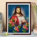 5D DIY Teemantmaal Jeesus ja lilled Ristpistete komplekt Mosaiik Teemanttikandid Roos T&auml;isringi kandiline puur Kodukaunistus Round 30x40cm