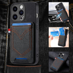 Denimmustriga kaardipesa nahast &uuml;mbris iPhone 15 14 Plus 13 12 11 Pro XSMax 8P 7P jaoks Samsung S23 S22 S21 S20 Ultra Plus Note20Ultra A14 A54 A13 A53 jaoks iPhone 6/6S must