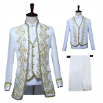 Meeste pulmakomplekt, keskaegne jope+vest+p&uuml;ksid, 3-osaline vintage riietus, militaar&uuml;likond, kuninglik v&auml;ljam&otilde;eldud kleidikomplekt XXL valge