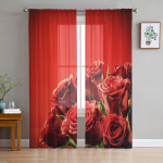 Punaste rooside kimp elutuppa l&auml;bipaistev kardin Moodsad Voile t&uuml;lli aknakardinad magamistoa k&ouml;&ouml;gi kardinad 135W x 114H(cm)