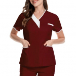 Meditsiini&otilde;e vormiriietus koorimistopsid Naiste V-kaelusega l&uuml;hikeste varrukatega taskud Pullover Vormiriietus Patchwork v&auml;rvilised p&otilde;etavad t&ouml;&ouml;topsid L