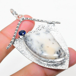 Natural Dendrite Opal, Blue Topaz 925 Sterling Silver Gift Pendant 2.76 l4q57