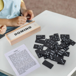 Double Six Domino komplekt, l&otilde;bus ja kaasahaarav lauam&auml;ng, kaasaskantav klassikaline lauam&auml;ng puidust &uuml;mbrisega