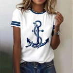 Suvine naiste T-s&auml;rk 3D Print Boat Anchor Print Fashion O Kaelusega L&uuml;hikeste Varrukatega T-s&auml;rk Topid Pullover Naiste vabaaja vaba T-s&auml;rk Y2k riietus M