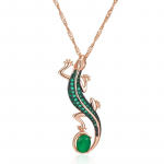 T&auml;ielikult sillutatud rohelisest tsirkoonist musta kattega Gecko ripatsiga kaelakee, isikup&auml;ra sobivad ehted naistele peo moeaksessuaarid roheline