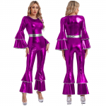 Naiste vintage 70S disko l&auml;ikiv kombinesoon Bell Bottom Hipi Romper Cheerleading Uniform Halloween Cosplay temaatiline peokost&uuml;&uuml;m L