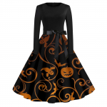 Halloweeni kleit naistele Vintage tr&uuml;kitud pikkade varrukatega kaelus Suures suuruses &otilde;htukleidid XXXL oranž