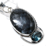 Larvikite Stone, Iolite Gemstone 925 Sterling Silver Jewelry Pendant 2.56 t3r96
