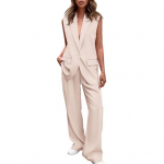 2 tk/komplekt Naiste mantlip&uuml;kste komplekt, rev, &uuml;he nupuga, keskmise pikkusega kardigan, varrukateta jakk laia jalaga k&otilde;rge v&ouml;&ouml;kohaga sirged p&uuml;ksid. S aprikoosi