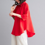 Naiste Suvine POLO S&auml;rk Suur Suurus Vaba &Uuml;laosa Linane Jahe Mugav Vabaaja Salendav L&uuml;hikeste Varrukatega M punane