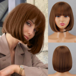 S&uuml;nteetiline l&uuml;hike Bob sirge parukas tukkidega Ombre Pruunid mustast kiust parukad naistele igap&auml;evaseks kandmiseks Cosplay 25 CM