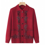 Kevad-s&uuml;gis keskealiste eakate naiste kampsun &otilde;huke kardigan jakid vabaaja pikkade varrukatega mantlid naiste kootud kampsun 4XL veinipunane v&auml;rv