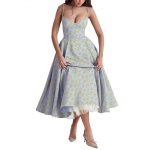 Naiste moodne &uuml;hev&auml;rviline printsesskleit v&otilde;rgu ja kahekihilise ripatsiga L sinine