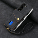 Randmepaela rahakoti&uuml;mbris Samsung Z Fold 6 5 4 S24 Ultra S23 FE S22 Plus A16 A15 A25 A35 A55 kaardihoidja P&otilde;rutuskindel kaitsev PU-nahast kate Galaxy Z Fold 5 must