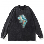 Streetwear Genie Graphic pestud must T-s&auml;rk Puuvillane Unisex Plus Size pikkade varrukatega T-s&auml;rk S must