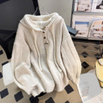 S&uuml;gis- ja talvine kapuutsiga silmkoeline kapuutsiga kampsun naiste pikkade varrukatega soojade n&ouml;&ouml;pidega avara pullover, massiivne kampsun XS aprikoosi