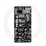 Coque Maniacase pour Google Pixel 7a Nike air logo Graffiti Noir et blanc