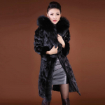 Naiste s&uuml;gis- ja talvine karusnaha imitatsioon naaritsa karusnahast suur mantel Suure karvakrae keskmise pikkusega mantel 3XL