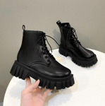 Paksu tallaga valged platvormsaapad naistele s&uuml;gis-talveks, PU nahast poolsaapad, paksu tallaga mootorrattajalatsid, suurus 35-42 35 must