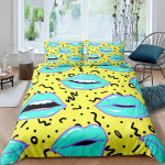 Huulte Tekikott Roosa ja Hall Suudlevate Huulte Mustriga Tekikott Seksikas Teema King Size &Uuml;heinimesevoodi Voodipesukomplekt Naistele T&uuml;drukutele Armastajatele EU single(135x200cm)