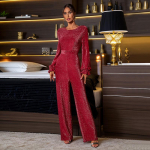 Moodne s&uuml;gisene kombinesoon Kerge kleit seljata kombinesoon Retro k&otilde;rge v&ouml;&ouml;kohaga pikkade varrukatega laia s&auml;&auml;rega kombinesoon naistele S punane