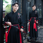 Suur suurus 4XL Hanfu meeste cosplay kost&uuml;&uuml;m Hiina traditsiooniline iidne Hanfu must-punane s&auml;rk + seelik + jope komplektid M