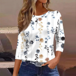 Naiste T-s&auml;rk, mustriga, 3/4 varrukaga, igap&auml;evane, n&auml;dalavahetuse moodne, lihtne, &uuml;mara kaelusega, tavaline top L must