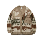 Vintage kampsun &Uuml;legabariidiline kampsun Meeste pullover Hip Hop t&auml;navariided L&otilde;tv kootud riietus Harajuku Multikas kootud kampsun Mees M khaki