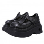 Johnature Vintage Paksude Taldadega Ruudukujulise Ninaga Kingad Ehtne Nahk K&otilde;rgendavad Naiste Platvormkingad 36 must