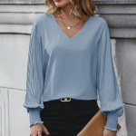 Naiste pluusid V-kaelusega topid pikkade varrukatega &scaron;ifoonist kontori daam Elegantne vabaaja tavaline s&uuml;gisene minimalistlik unikaalse disainiga naiste topp XL sinine