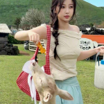 Yu Shuxinil on sama punase ruudulise &otilde;lakott, valge lipsuga riidest kott ja suure mahutavusega poekott. punane