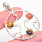 Tiger Eye, Red Sunstone Handmade 925 Sterling Silver Pendant 2.09 d5f78