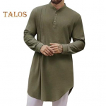 Meeste puuvillane linane Kaftan pikkade varrukatega O-kaelusega hommikumantel &uuml;hev&auml;rviline n&ouml;&ouml;pidega krae Thobe hingav araabia r&otilde;ivas palvetamiseks vabaajar&otilde;ivasteks S valge