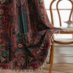 K&otilde;rge moe linnuteemalised kardinad - Botaanilise žakaarmustriga kardinad gurmeek&ouml;&ouml;kidele ja erkeriakendele | Valgust hajutavad &otilde;hulised kardinad siidist narmastega 1.5x2.6MHook Top