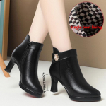 Naiste pahkluusaapad s&uuml;gis-talve uued k&otilde;rge kontsaga terava ninaga moesaapad paksu tallaga nahast saapad naistele pluss sametist naiste saapad 37