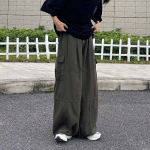Casual Oversize Cargo p&uuml;ksid Meeste t&auml;navar&otilde;ivad Solid Harajuku lahtised sirged p&uuml;ksid Laia s&auml;&auml;rega kottis p&uuml;ksid meestele M