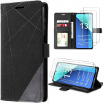 Coque pour Xiaomi Redmi Note 13 4G (pas pour 5G) - Synth&eacute;cuir Noir + 2 Verres Tremp&eacute;s Anti-Rayures