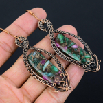 Ruby in Zoisite Handmade Copper Wire Wrap Jewelry Earring 3.54 b4s45